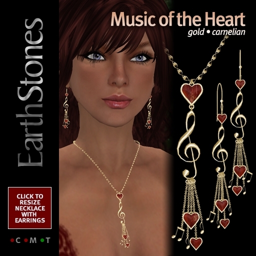 EarthStones Music of the Heart Necklace & Earring Set - Gold/Carnelian (BOX)