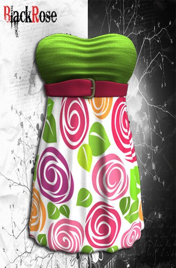 BlackRose Belted Strapless Dress Swirls Roses