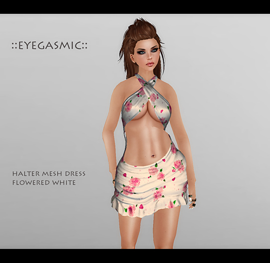 ::EyeGasmic::Mesh Halter Dress Flowered White