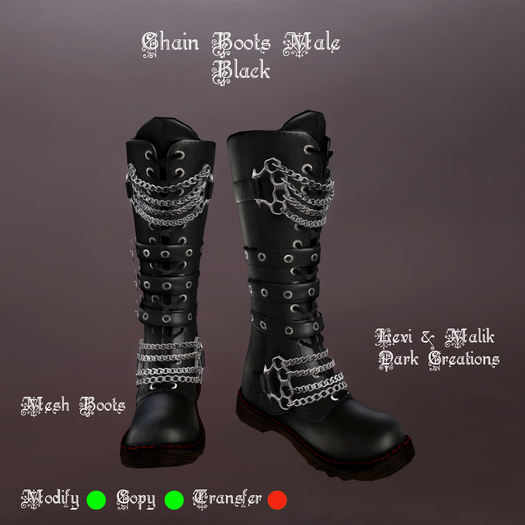 Second Life Marketplace Chain Boots Male Black