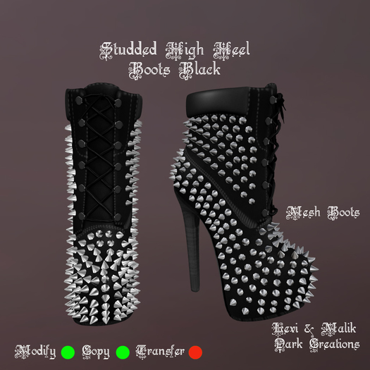 Studded High Heel Boots Black
