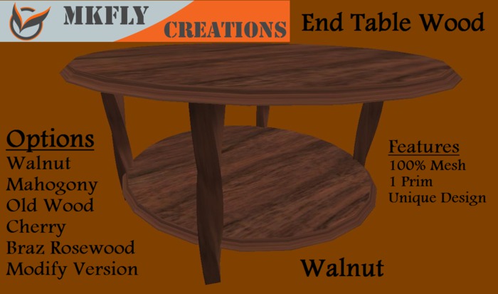 End Table All Wood Oval Mesh - Walnut