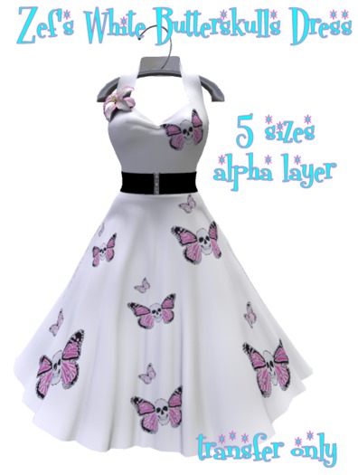 Zef's Rockabilly White Butterskulls Dress 
