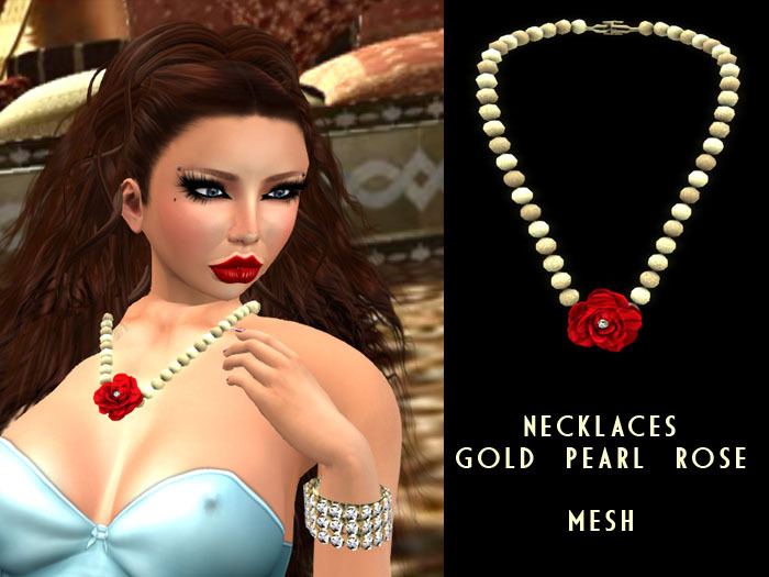 Necklaces - Gold Pearl Rose - Mesh
