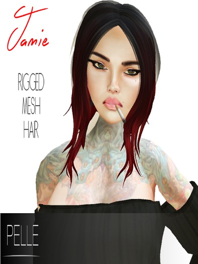 Pelle - JAMIE RIGGED MESH HAIR BLACK RED