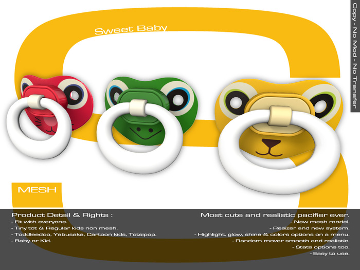 Sweet Baby - Baby Pacifier Model 5 Animals MESH
