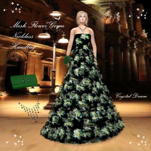 020-2 Mesh Flower Gown & Neckless, Handbag box
