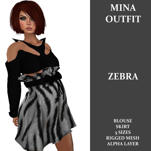 .:JIM:. Mina Outfit Zebra 5 Sizes Rigged Mesh
