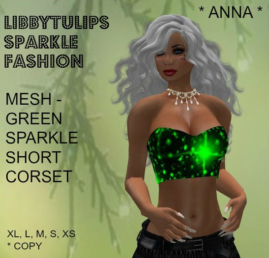 * Anna * Green Sparkle Short Corset - Mesh (box)