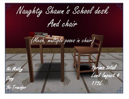 Second Life Marketplace - Naughty Shawn's school desk and chair