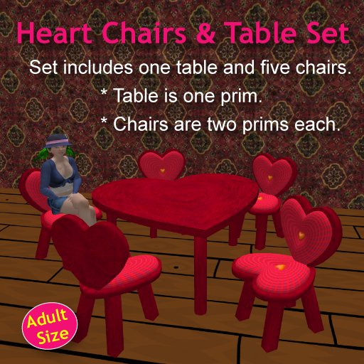 Low Prim Heart Chairs and Table Set - Adult Size - Wood