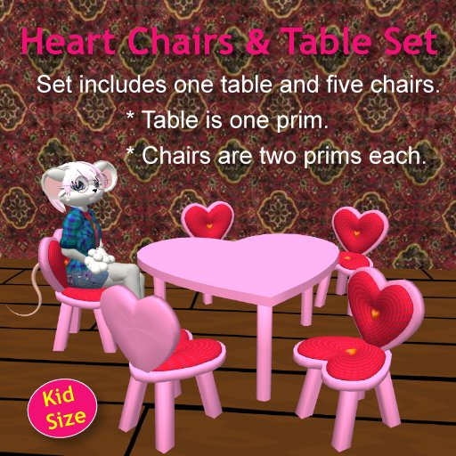 Low Prim Heart Chairs and Table Set - Kids Size - Light Pink