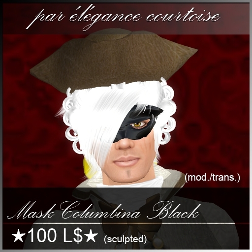 *FDL* Mask Columbina Black (boxed), 18th century, versailles, masquerade, carnival, venice, casanova