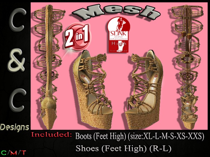 C&C Mesh Boots And Shoes Feet High (Brown) (2in1) (Demo)