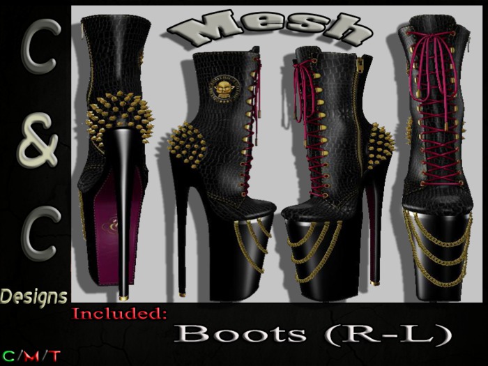 C&C Mesh Boots Gothica Buckle Chains Point (Black)