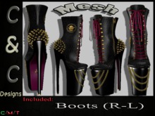 C&C Mesh Boots Gothica Buckle Chains Point (Black)