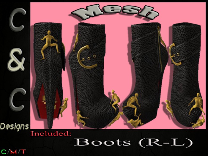C&C Mesh Boots High Heels (Black)