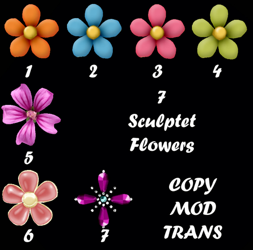 7 Different Sculpted Accessory Flowers 
