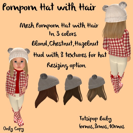 Totsipop Pompom Hat with Hair pack Blond