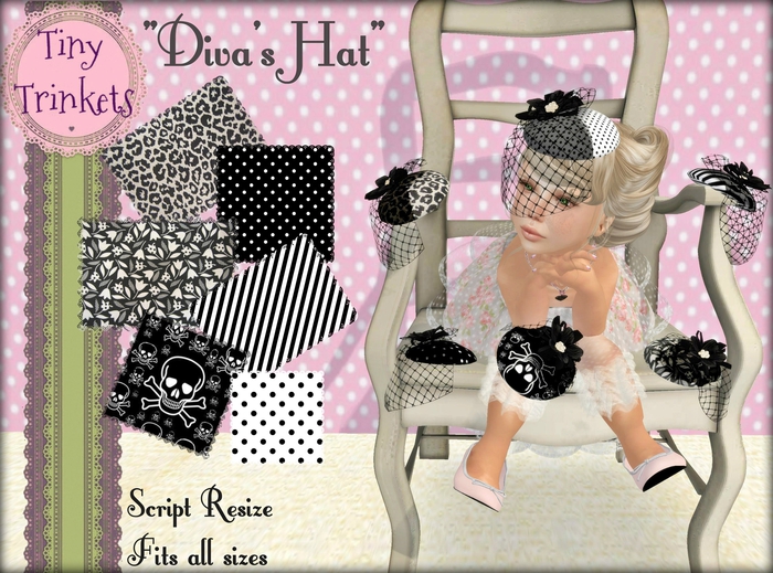 {T.T}"Diva's Hat" white polka dot