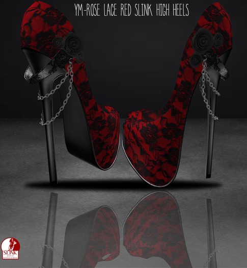 YM-rose lace red slink high heels