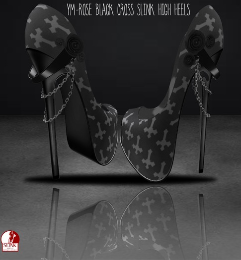 YM-rose black cross slink high heels