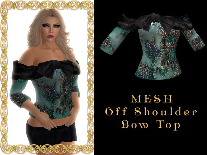 Mesh_Off Shoulder Bow Top