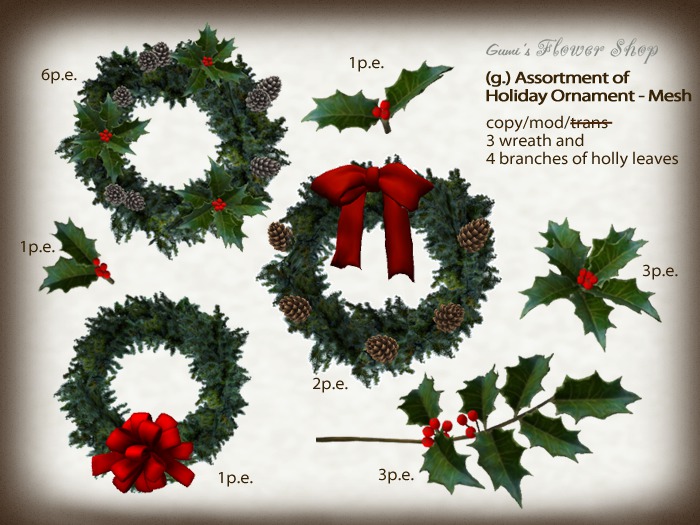 (g.) Assortment of Holiday Ornament - mesh - copyable