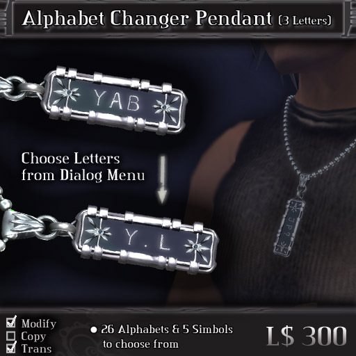 < Yabusaka >  Alphabet Changer Pendant (3 Letters)