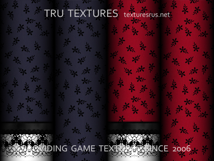 10516: Oct 06 - 15 x Seamless Floral Print Fabric Textures Matching Black Lace Trim - 512 x 512 Pixels 