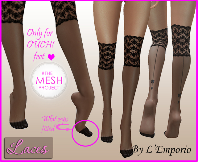 L'Emporio ::*Laces*:: Stockings Black with Caps-TheShops -