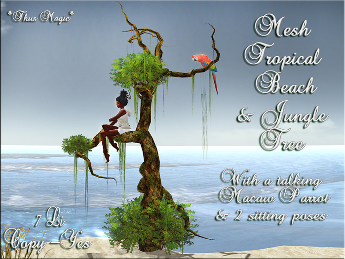 *Thus Magic*~ Tropical, Beach & Jungle Tree w Macaw Parrot & Sitting poses 