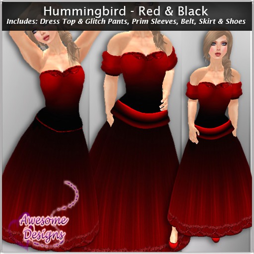 *Awesome Designs Hummingbird Dress In Red & Black