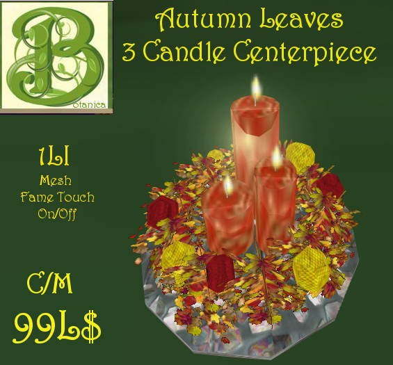 Autumn Leaves 3 Candles, 1 LI, Flame touch On/Off