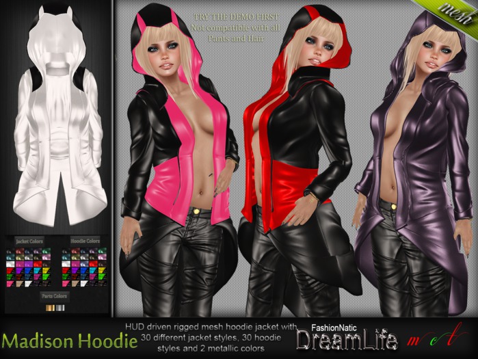 MESH Madison Female  Leather Jacket* Rigged (HUD Driven) *DreamLife - FashionNatic*