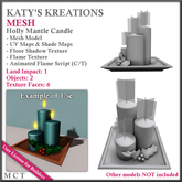 FULL PERM MESH Holly Mantle Candles, Mesh Christmas Candles with Holly leaves & berries