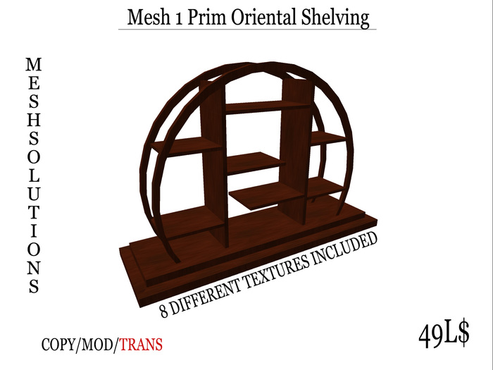 Mesh 1 Prim Oriental Shelving