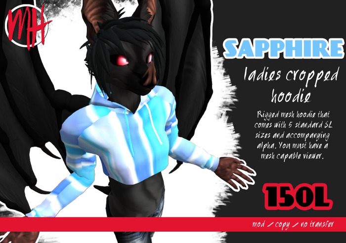 [MH] Sapphire Mesh_Ladies Cropped Hoodie