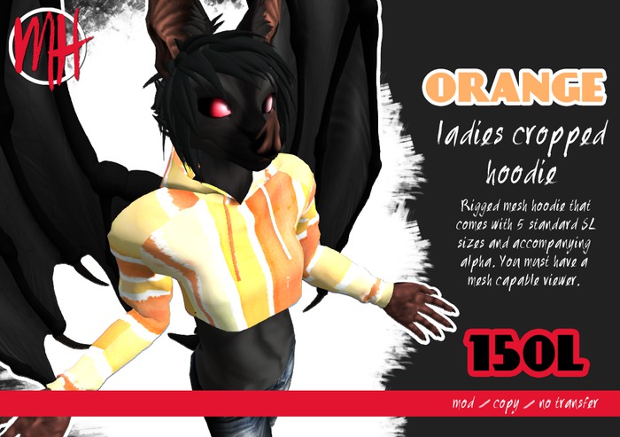 [MH] Orange Mesh_Ladies Cropped Hoodie