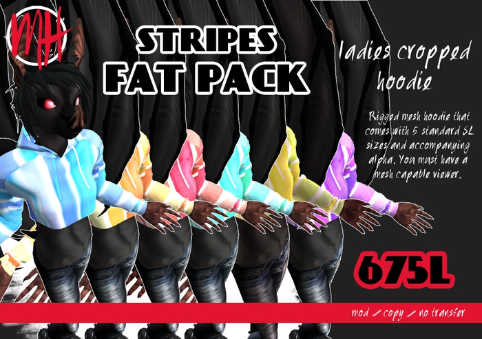 [MH] STRIPES FAT PACK Mesh_Ladies Cropped Hoodie