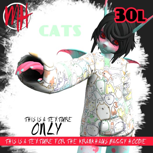[MH] krankhaus - Kemono Baggy Hoodie Texture - Kawaii Cats
