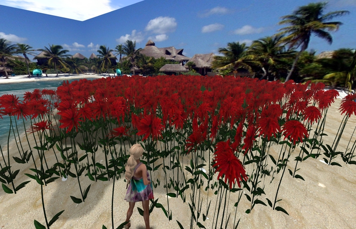1 prim full perm "Low Lag High Red Flower Field / Meadow" sculpt map, any plant texture
