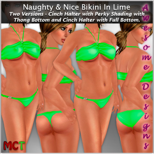 *Awesome Designs Naughty & Nice Bikini In Lime