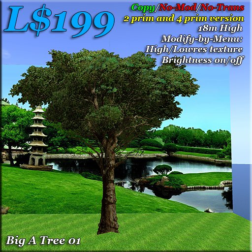 Big A Tree 01. 4 prim tree + FREE 2 prim tree version. Copy. low prim trees.
