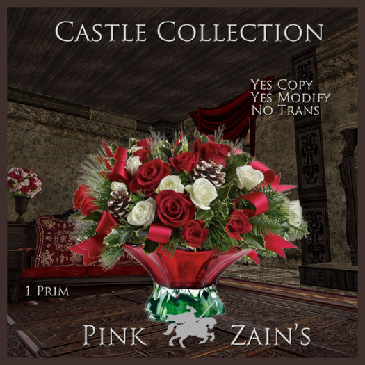 Christmas Roses in Red/Green Vase