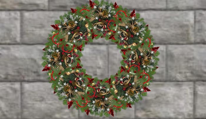 Holly & Tiny French Horns Mesh Wreath