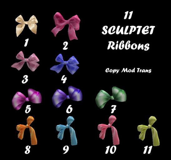11 Different Full Perm Sculpted Accessory Bow / Ribbon