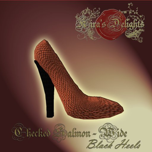 Checked Salmon Black Wide Heels