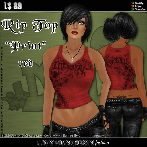 Immerschoen Girl - Rip Top Shirt 'Print' (Red) 