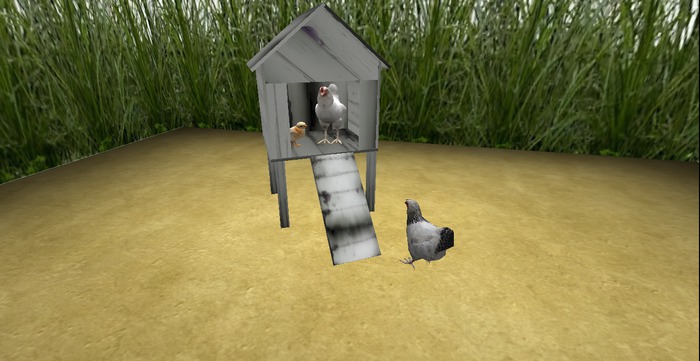 Tiny Mesh Chicken Coop Wood With Animated Chickens 7LI